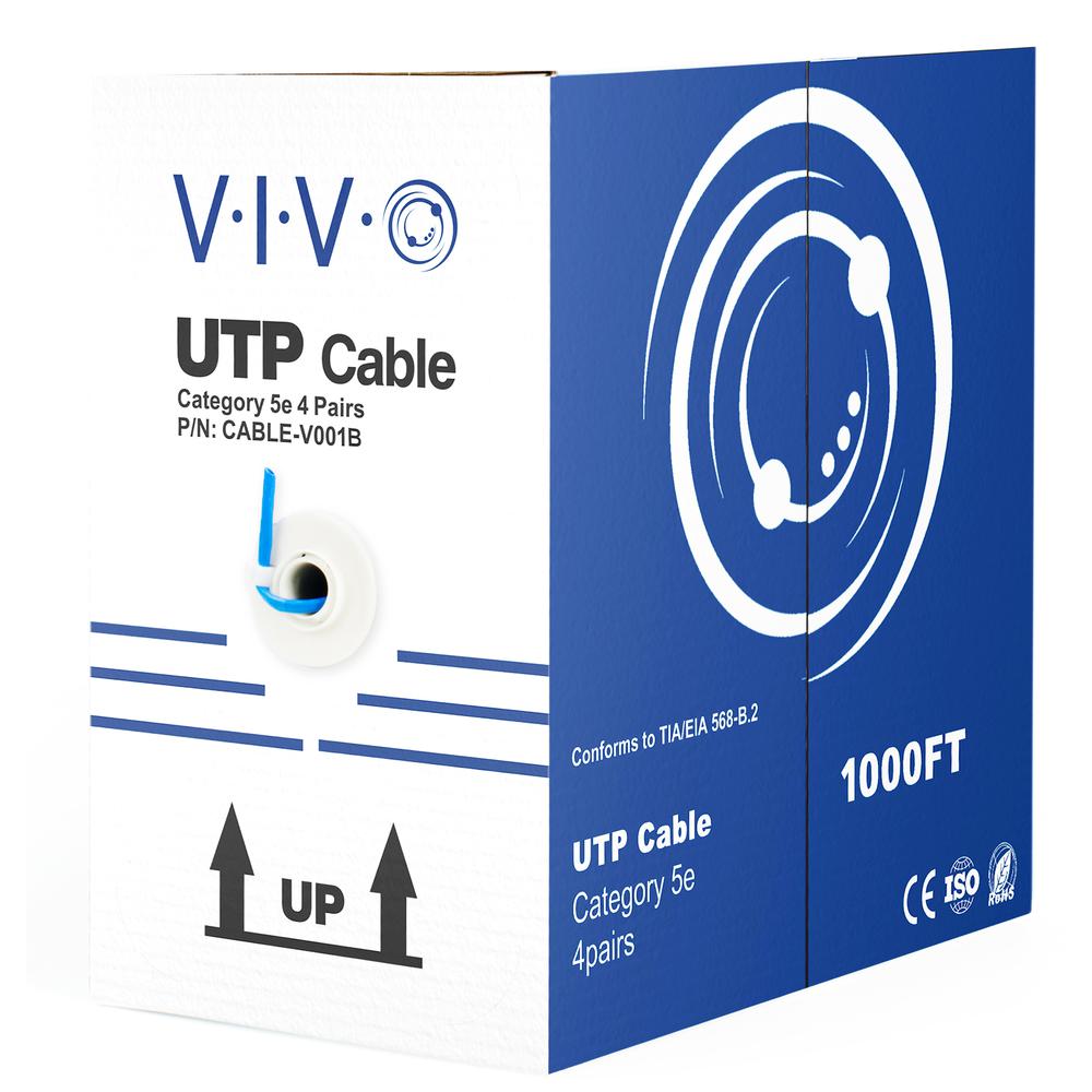 VIVO Blue 1,000ft Bulk Cat5e, CCA Ethernet Cable, 24 AWG, UTP Pull Box, Cat-5e Wire, Indoor, Network Installations CABLE-V001B. Picture 1
