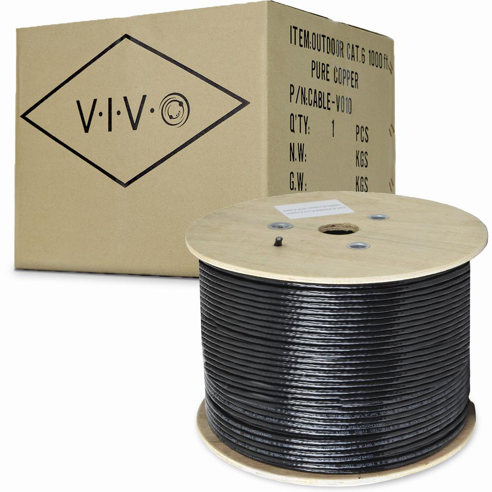 VIVO Black 1,000ft Bulk Cat6, Full Copper Ethernet Cable, 23 AWG, Cat-6 Wire, Waterproof, Outdoor, Direct Burial CABLE-V010. Picture 1