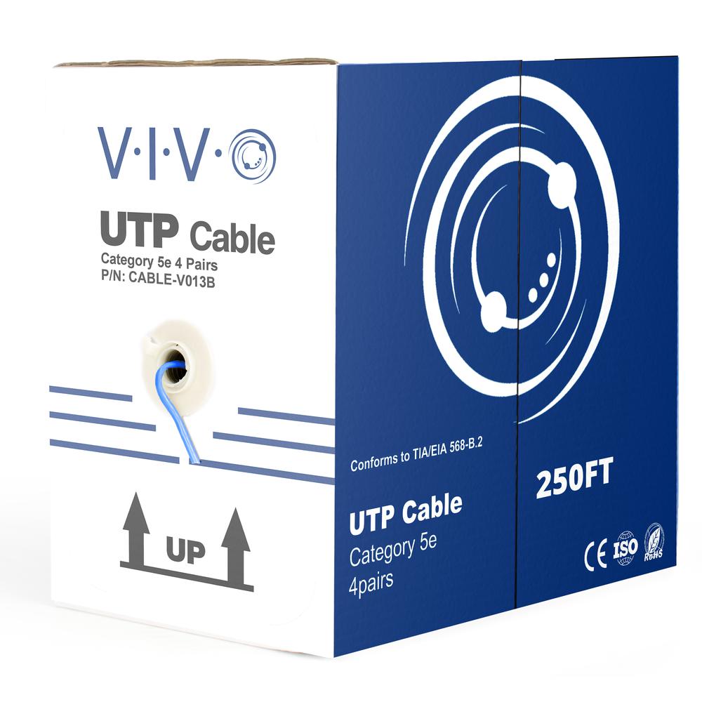 VIVO Blue 250ft Bulk Cat5e, CCA Ethernet Cable, 24 AWG, UTP Pull Box, Cat-5e Wire, Indoor, Network Installations CABLE-V013B. The main picture.