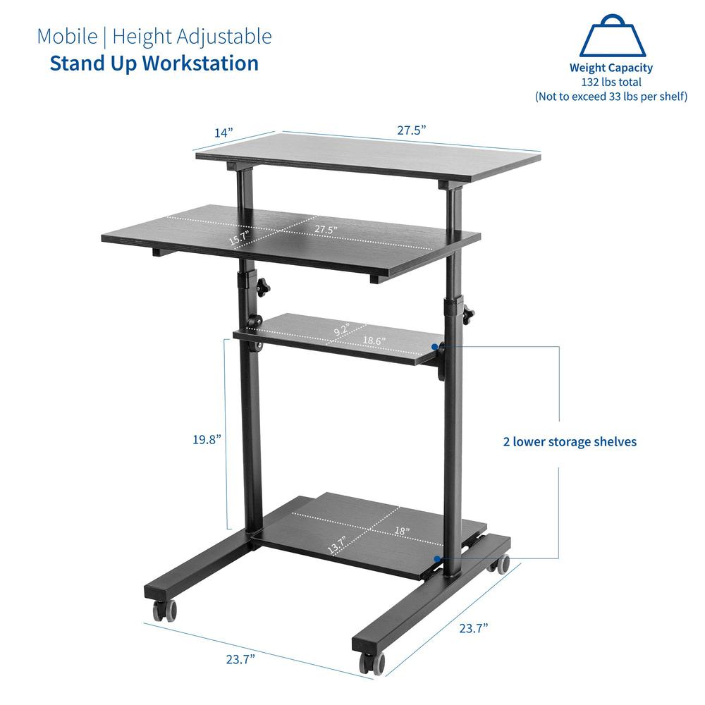 VIVO Mobile Height Adjustable Table Stand Up Desk with Storage, Computer Workstation Rolling Presentation Cart, Black, CART-V02DB. Picture 13