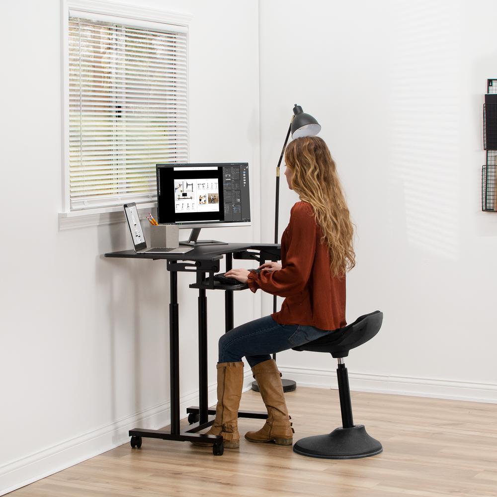 VIVO Mobile Height Adjustable Table, Stand Up Desk Cart with Sliding Keyboard Tray, Computer Workstation, Rolling Presentation Cart, Black, CART-V06A. Picture 7