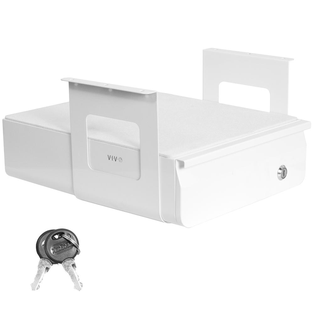 VIVO 13 inch Secure Under Desk Mounted Pull-Out Drawer for Office Desk, Lockable Sliding Storage Organizer for Sit Stand Workstation, White, DESK-AC03L-W. Picture 1