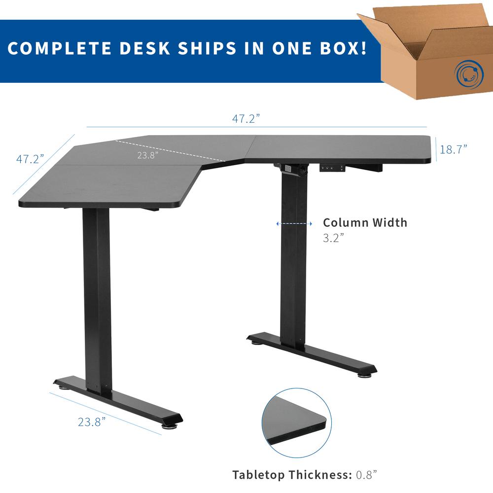 VIVO Electric Height Adjustable 47 x 47 inch Corner Stand Up Desk, Black 3-Piece Table Top, Black Frame, Complete Standing Workstation, DESK-E1L94B. Picture 5