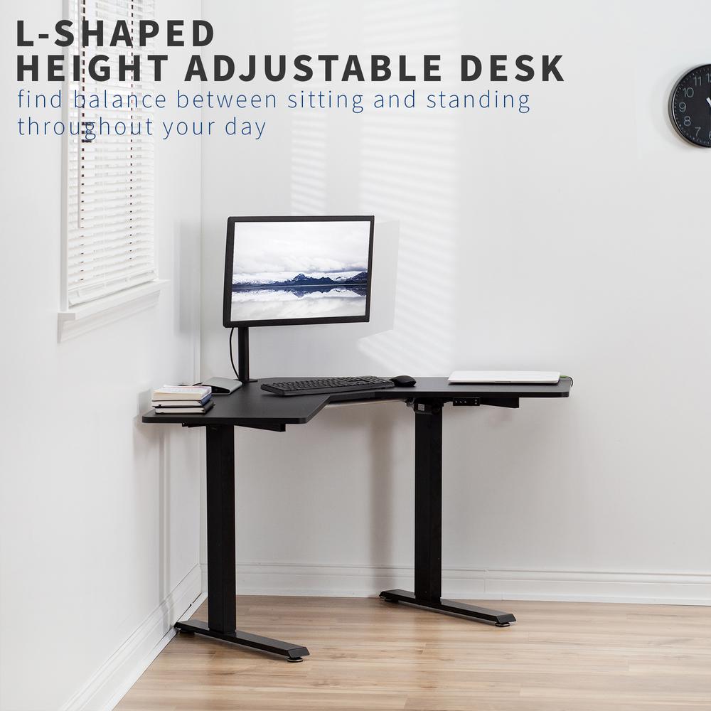 VIVO Electric Height Adjustable 47 x 47 inch Corner Stand Up Desk, Black 3-Piece Table Top, Black Frame, Complete Standing Workstation, DESK-E1L94B. Picture 2
