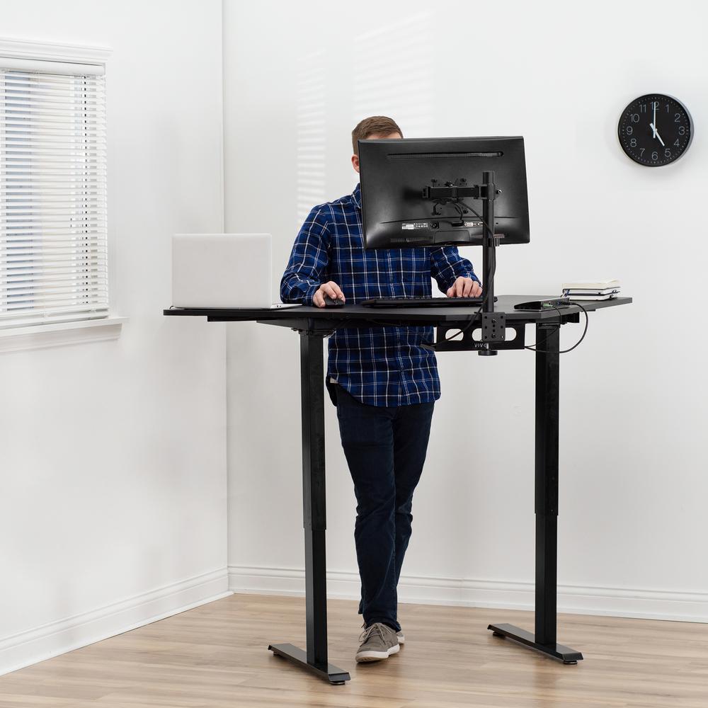 VIVO Electric Height Adjustable 47 x 47 inch Corner Stand Up Desk, Black 3-Piece Table Top, Black Frame, Complete Standing Workstation, DESK-E1L94B. Picture 4