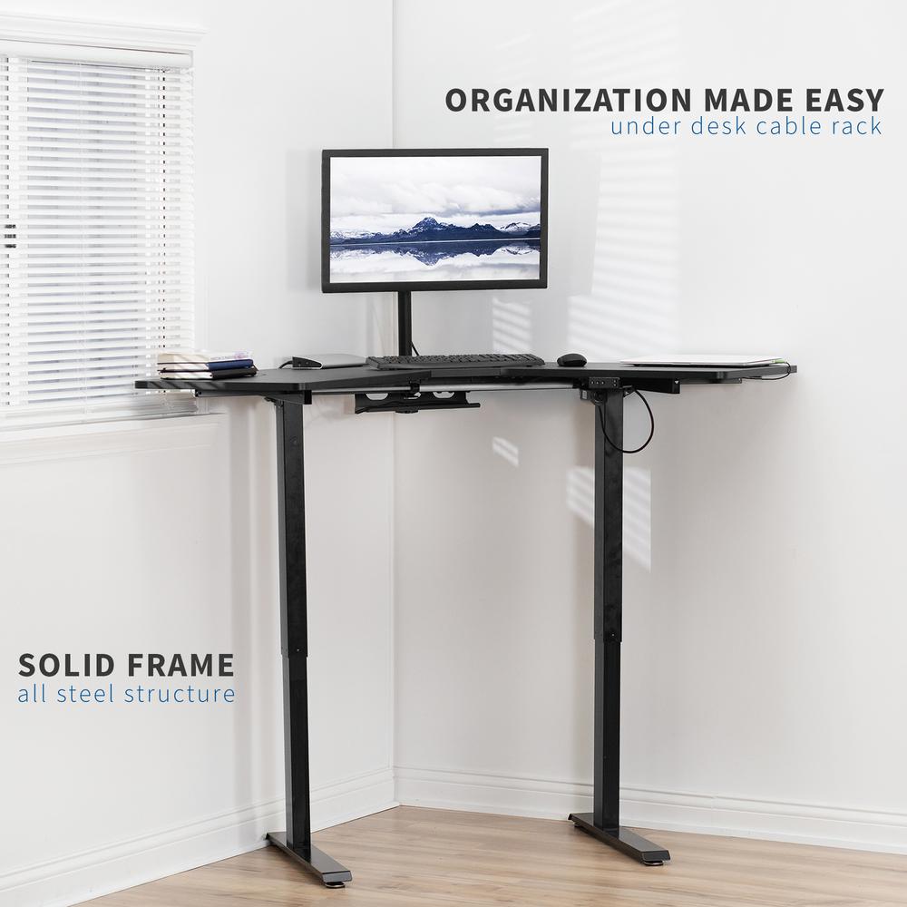 VIVO Electric Height Adjustable 47 x 47 inch Corner Stand Up Desk, Black 3-Piece Table Top, Black Frame, Complete Standing Workstation, DESK-E1L94B. Picture 7