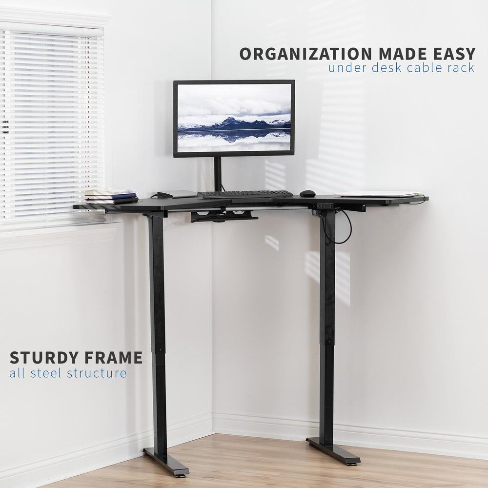 VIVO Electric Height Adjustable 47 x 47 inch Corner Stand Up Desk, Black 3-Piece Table Top, Black Frame, Complete Standing Workstation, DESK-E1L94B. Picture 16