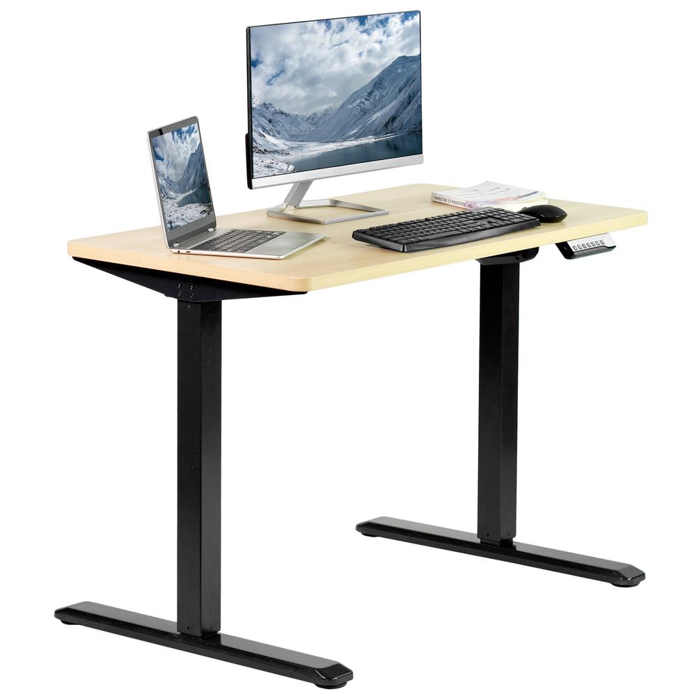 VIVO Electric Height Adjustable 43 x 24 inchMemory Memory Stand Up Desk, Light Wood Solid One-Piece Table Top, Black Frame, Standing Workstation with Preset Controller, DESK-KIT-1B4C. Picture 10