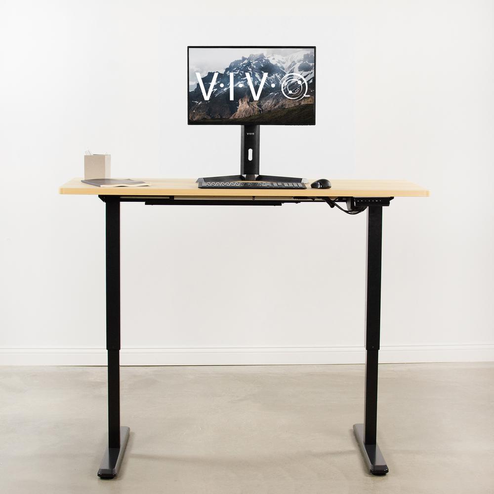 VIVO Electric Height Adjustable 60 x 24 inch Memory Stand Up Desk, Light Wood Solid One-Piece Table Top, Black Frame, Standing Workstation with Preset Controller, DESK-KIT-1B6C. Picture 2