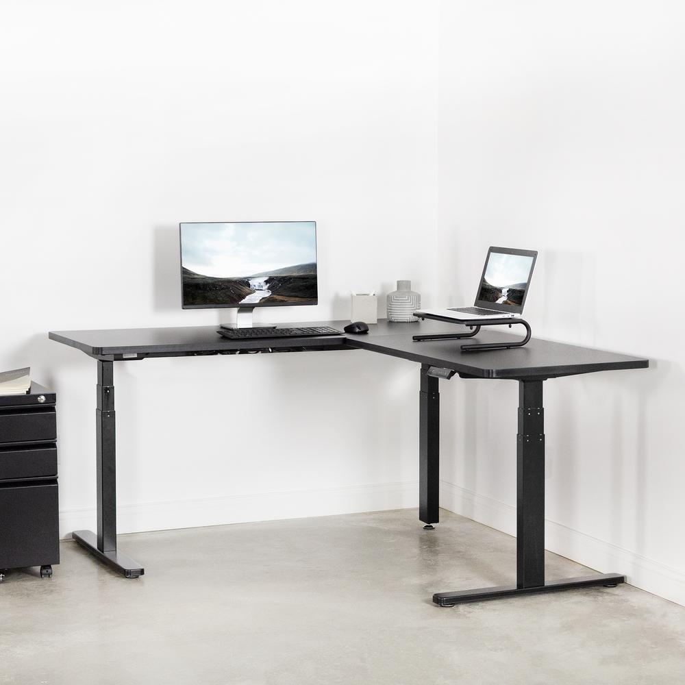 VIVO Electric Height Adjustable 67 x 60 inch Corner Stand Up Desk, Black Solid One-Piece Table Tops, Black Frame, L-Shaped Standing Workstation, DESK-KIT-3E6B. Picture 8