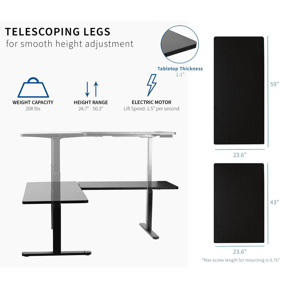 VIVO Electric Height Adjustable 67 x 60 inch Corner Stand Up Desk, Black Solid One-Piece Table Tops, Black Frame, L-Shaped Standing Workstation, DESK-KIT-3E6B. Picture 12