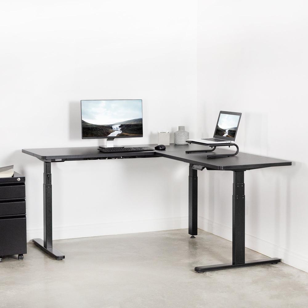 VIVO Electric Height Adjustable 67 x 60 inch Corner Stand Up Desk, Black Solid One-Piece Table Tops, Black Frame, L-Shaped Standing Workstation, DESK-KIT-3E6B. Picture 17