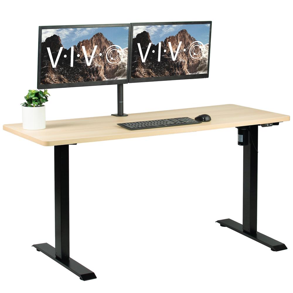 VIVO Electric Height Adjustable 60 x 24 inch Stand Up Desk, Light Wood Solid One-Piece Table Top, Black Frame Standing Workstation, Home & Office Furniture Sets, DESK-KIT-B06C. The main picture.
