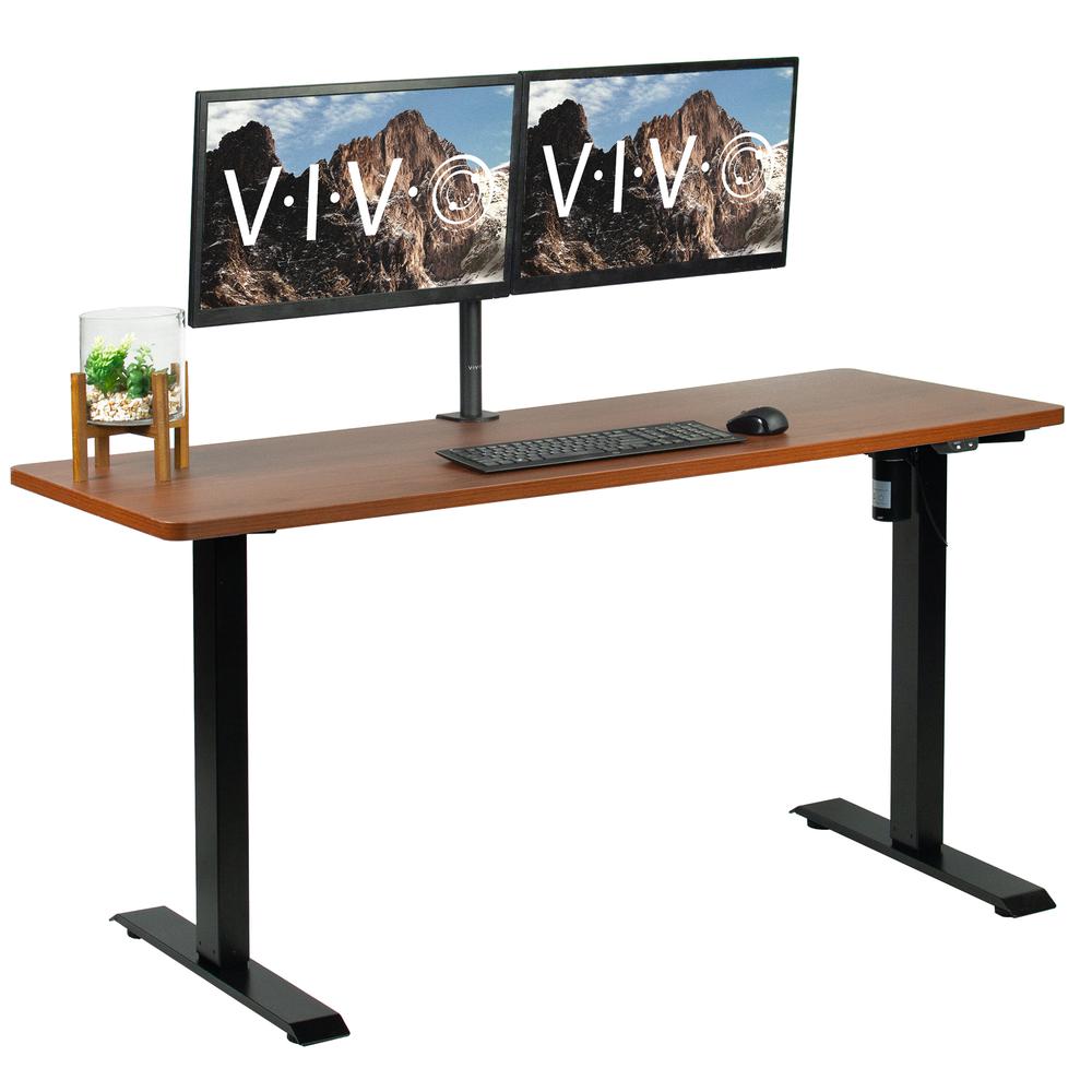 VIVO Electric Height Adjustable 60 x 24 inch Stand Up Desk, Dark Walnut Solid One-Piece Table Top, Black Frame Standing Workstation, Home & Office Furniture Sets, DESK-KIT-B06D. The main picture.