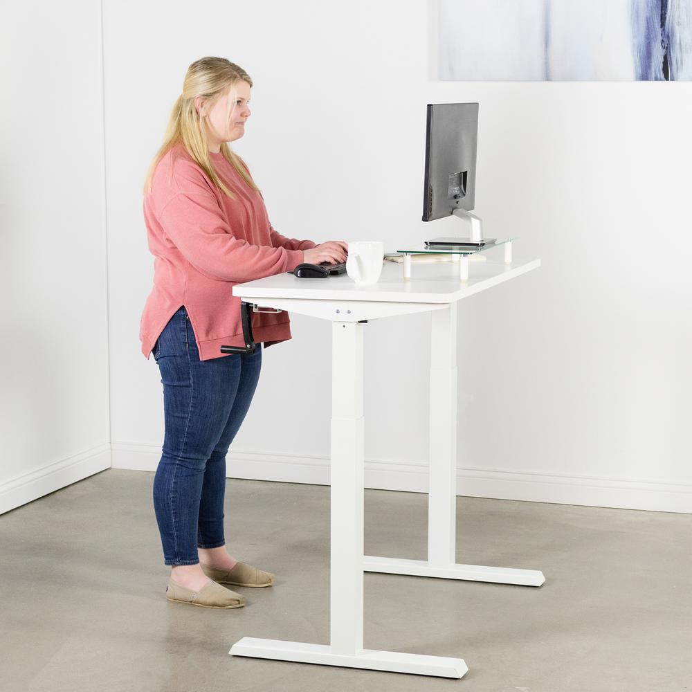 VIVO Manual Height Adjustable 43 x 24 inch Stand Up Desk, White Solid One-Piece Table Top, White Frame, Standing Workstation with Foldable Handle, DESK-KIT-MW4W. Picture 2
