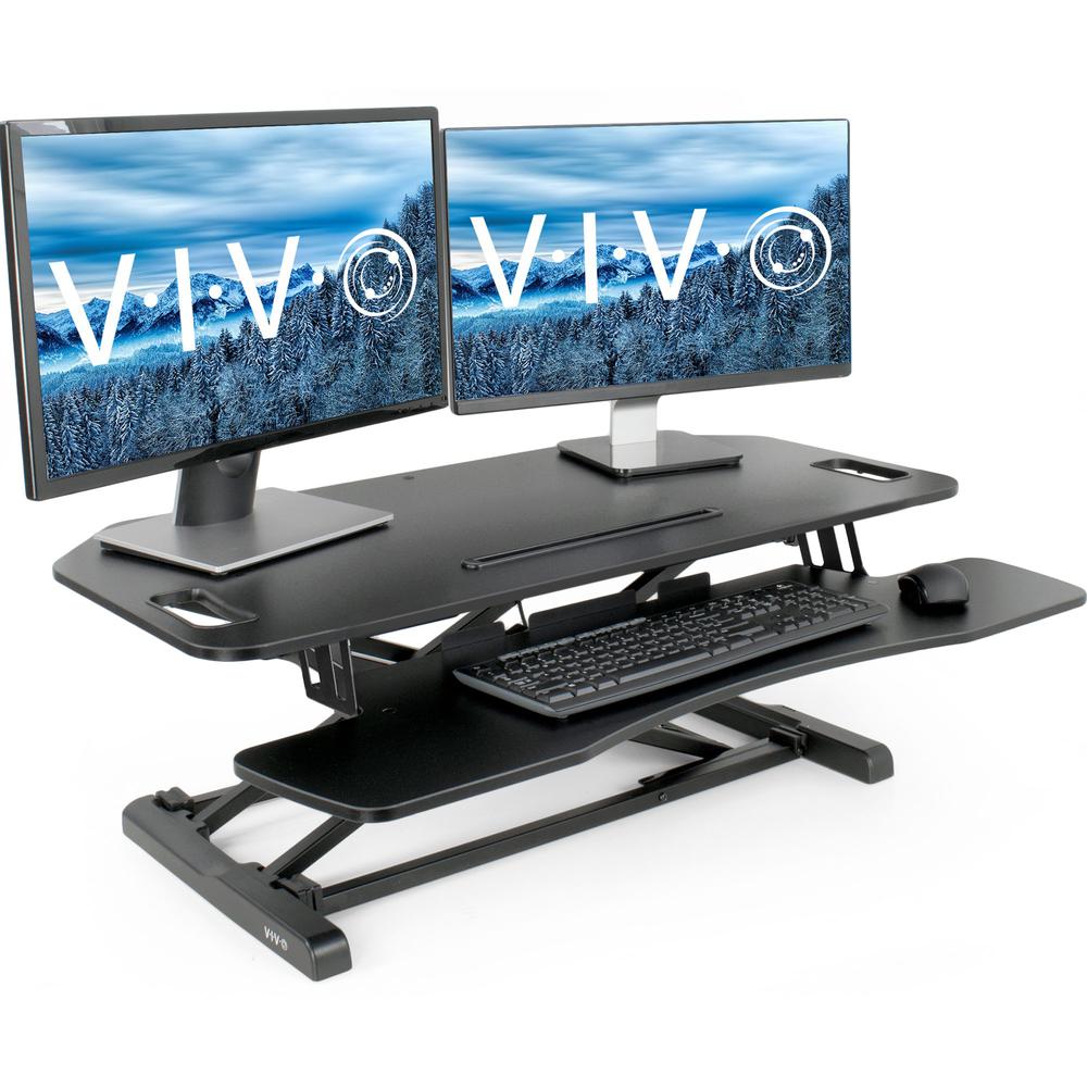 VIVO Black Extra Wide Corner Height Adjustable 38 inch Stand up Desk Converter, Sit Stand Tabletop Dual Monitor and Laptop Riser Workstation, DESK-V000KL. Picture 10