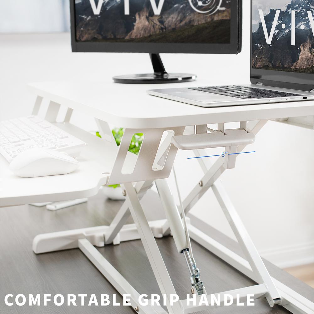 VIVO Standing 32 inch Desk Converter, Height Adjustable Riser, Sit to Stand Dual Monitor and Laptop Workstation with Wide Keyboard Tray, White, DESK-V000KW. Picture 7