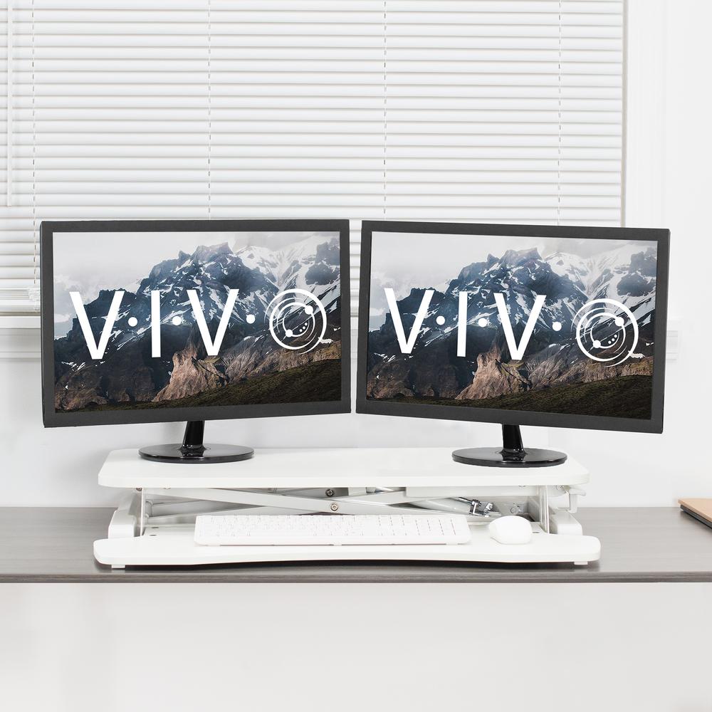 VIVO Standing 32 inch Desk Converter, Height Adjustable Riser, Sit to Stand Dual Monitor and Laptop Workstation with Wide Keyboard Tray, White, DESK-V000KW. Picture 8