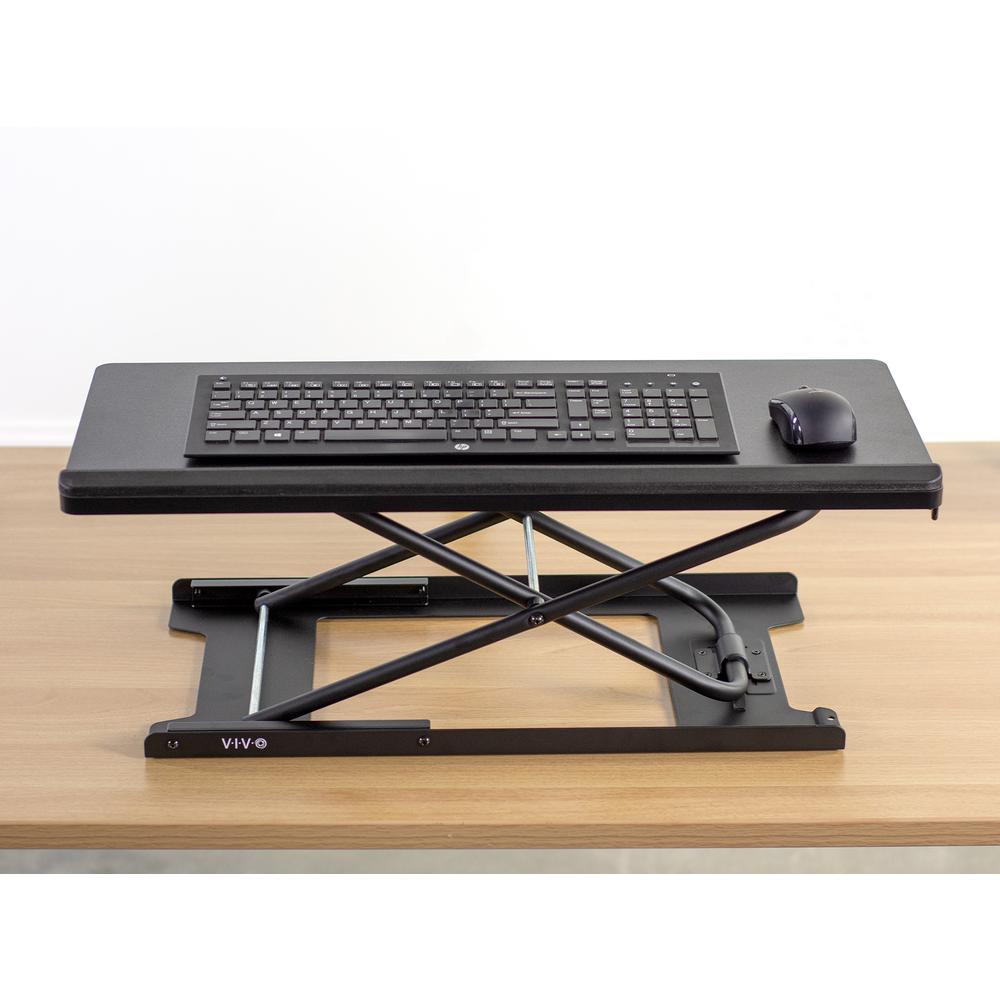 VIVO Black Single Top 27 inch Heavy-Duty Scissors Lift Keyboard and Mouse Riser, Designed for Ergonomic Sit Stand Workstations, DESK-V000P. Picture 8