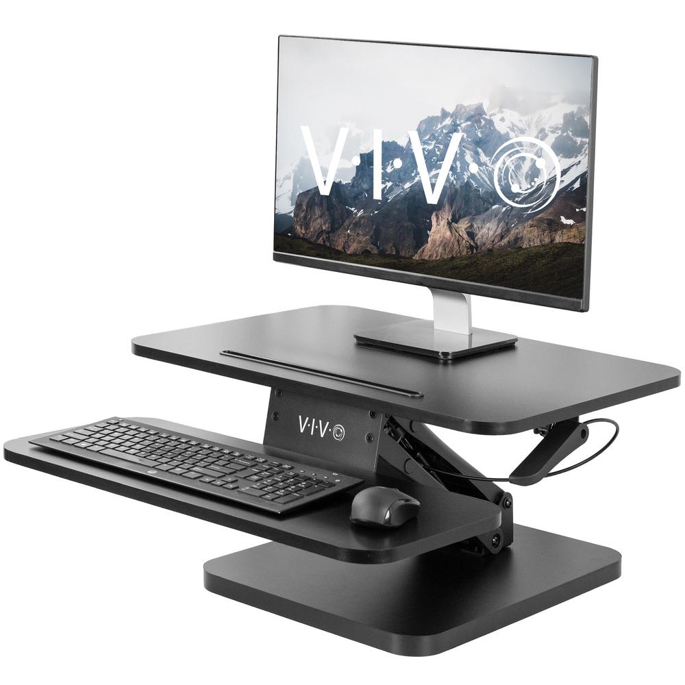 VIVO Black Height Adjustable 25 inch Standing Desk Converter, Compact Sit Stand Tabletop Monitor Riser Workstation, DESK-V001G. Picture 10