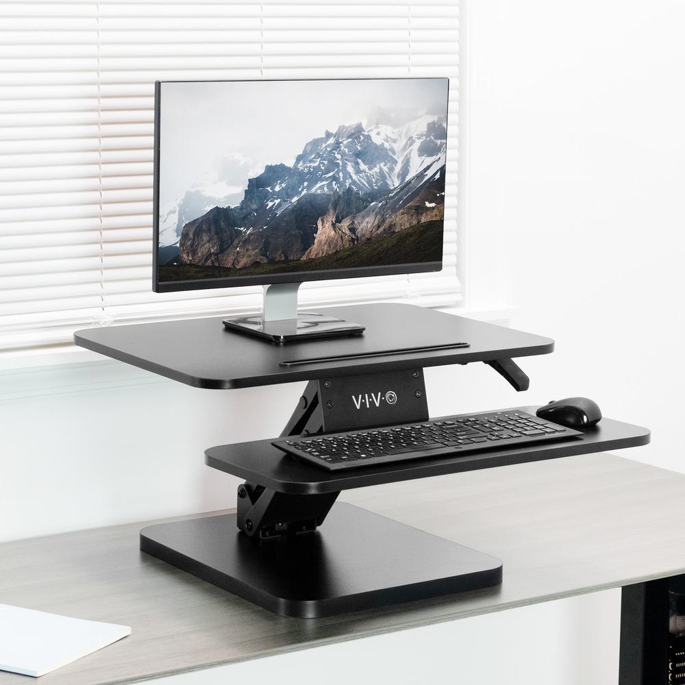 VIVO Black Height Adjustable 25 inch Standing Desk Converter, Compact Sit Stand Tabletop Monitor Riser Workstation, DESK-V001G. Picture 11