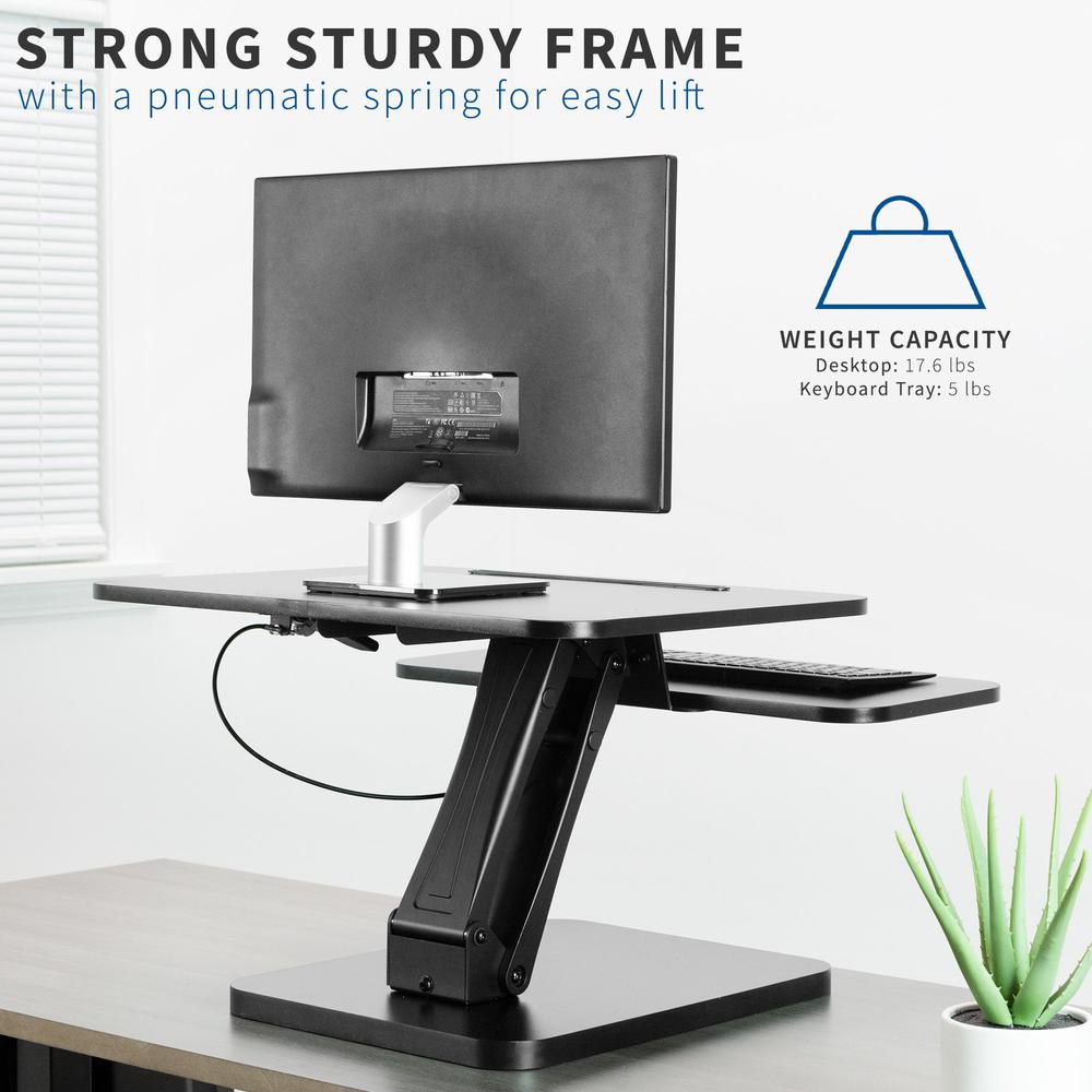 VIVO Black Height Adjustable 25 inch Standing Desk Converter, Compact Sit Stand Tabletop Monitor Riser Workstation, DESK-V001G. Picture 13