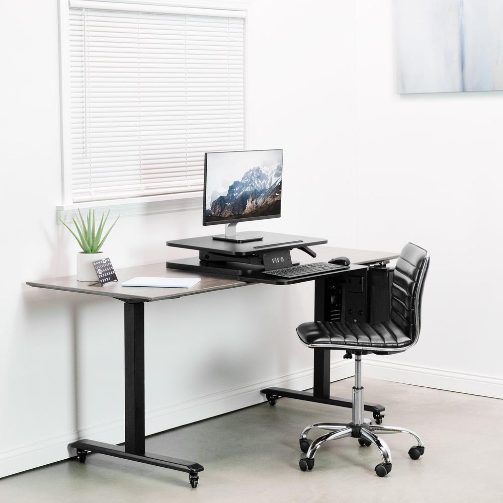 VIVO Black Height Adjustable 25 inch Standing Desk Converter, Compact Sit Stand Tabletop Monitor Riser Workstation, DESK-V001G. Picture 17