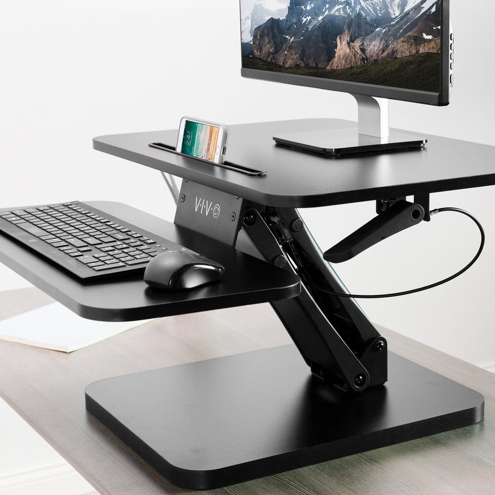 VIVO Black Height Adjustable 25 inch Standing Desk Converter, Compact Sit Stand Tabletop Monitor Riser Workstation, DESK-V001G. Picture 18