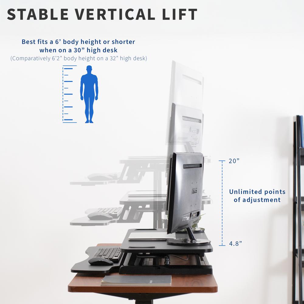 VIVO Stand Up Height Adjustable 38 inch Desk Riser, Sit Standing Converter, Dual Monitor and Laptop Workstation, Black, DESK-V037KB. Picture 4