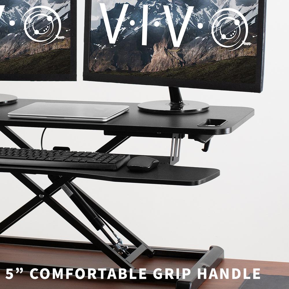 VIVO Stand Up Height Adjustable 38 inch Desk Riser, Sit Standing Converter, Dual Monitor and Laptop Workstation, Black, DESK-V037KB. Picture 7