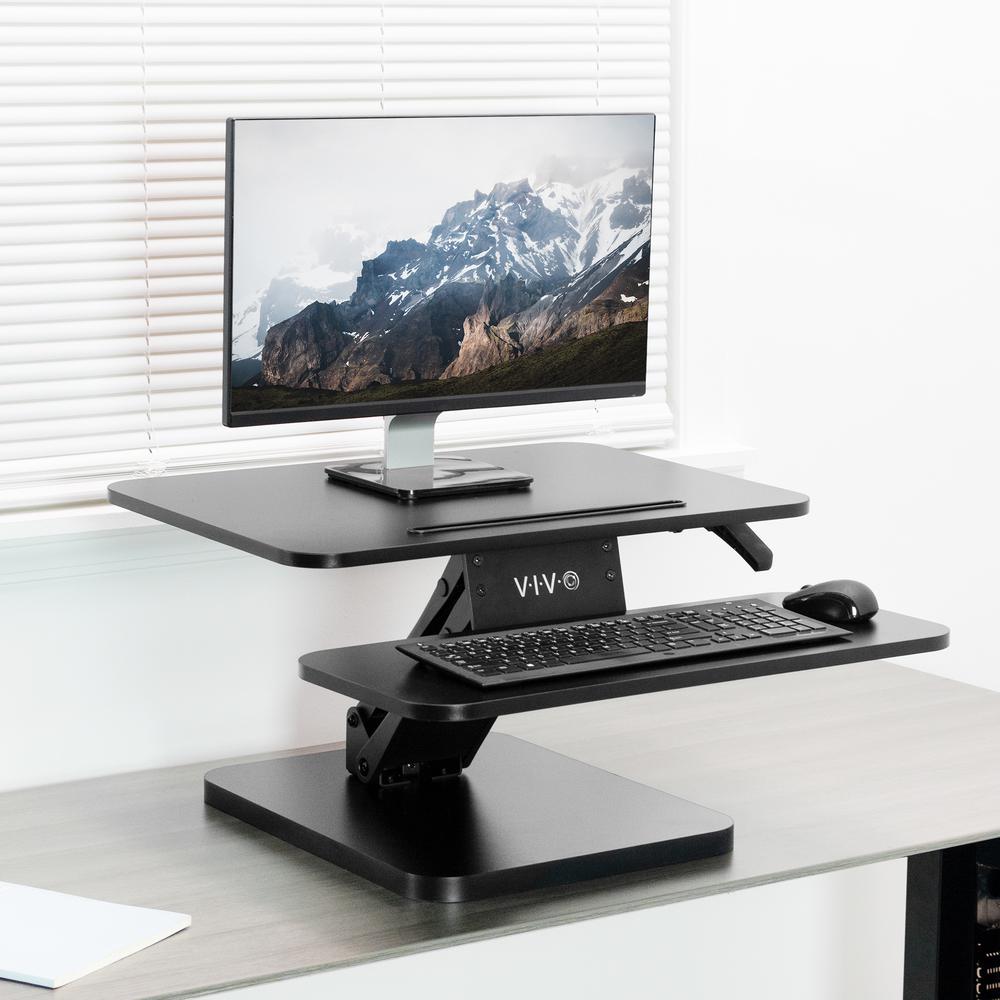 VIVO Black Height Adjustable 25 inch Standing Desk Converter, Compact Sit Stand Tabletop Monitor Riser Workstation, DESK-V001G. Picture 2
