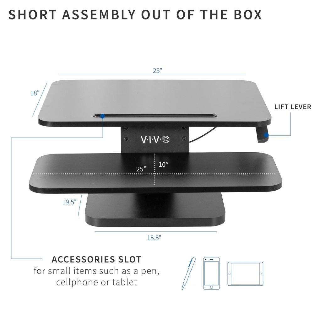 VIVO Black Height Adjustable 25 inch Standing Desk Converter, Compact Sit Stand Tabletop Monitor Riser Workstation, DESK-V001G. Picture 5