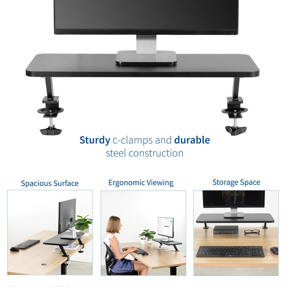 VIVO Black Clamp-on Small 26 inch Ergonomic Desk Shelf, Single Computer Monitor Stand Riser - Desk Organizer Holds 1 Screen or Laptop STAND-SHELF24B. Picture 3