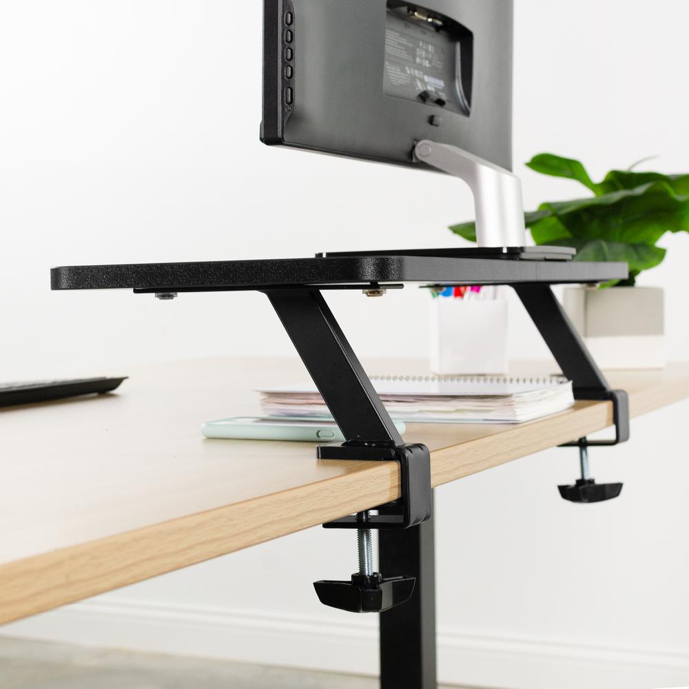 VIVO Black Clamp-on Small 26 inch Ergonomic Desk Shelf, Single Computer Monitor Stand Riser - Desk Organizer Holds 1 Screen or Laptop STAND-SHELF24B. Picture 7