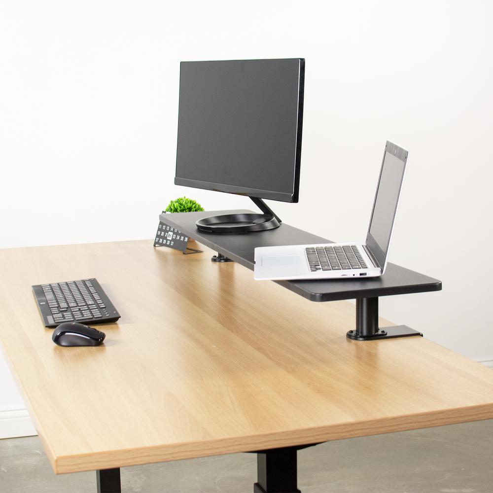VIVO Black Clamp-on Extra Large 46 inch Ergonomic Desk Shelf, Multi Screen Computer Monitor Laptop Stand Riser Desk Organizer STAND-SHELF46B. Picture 7
