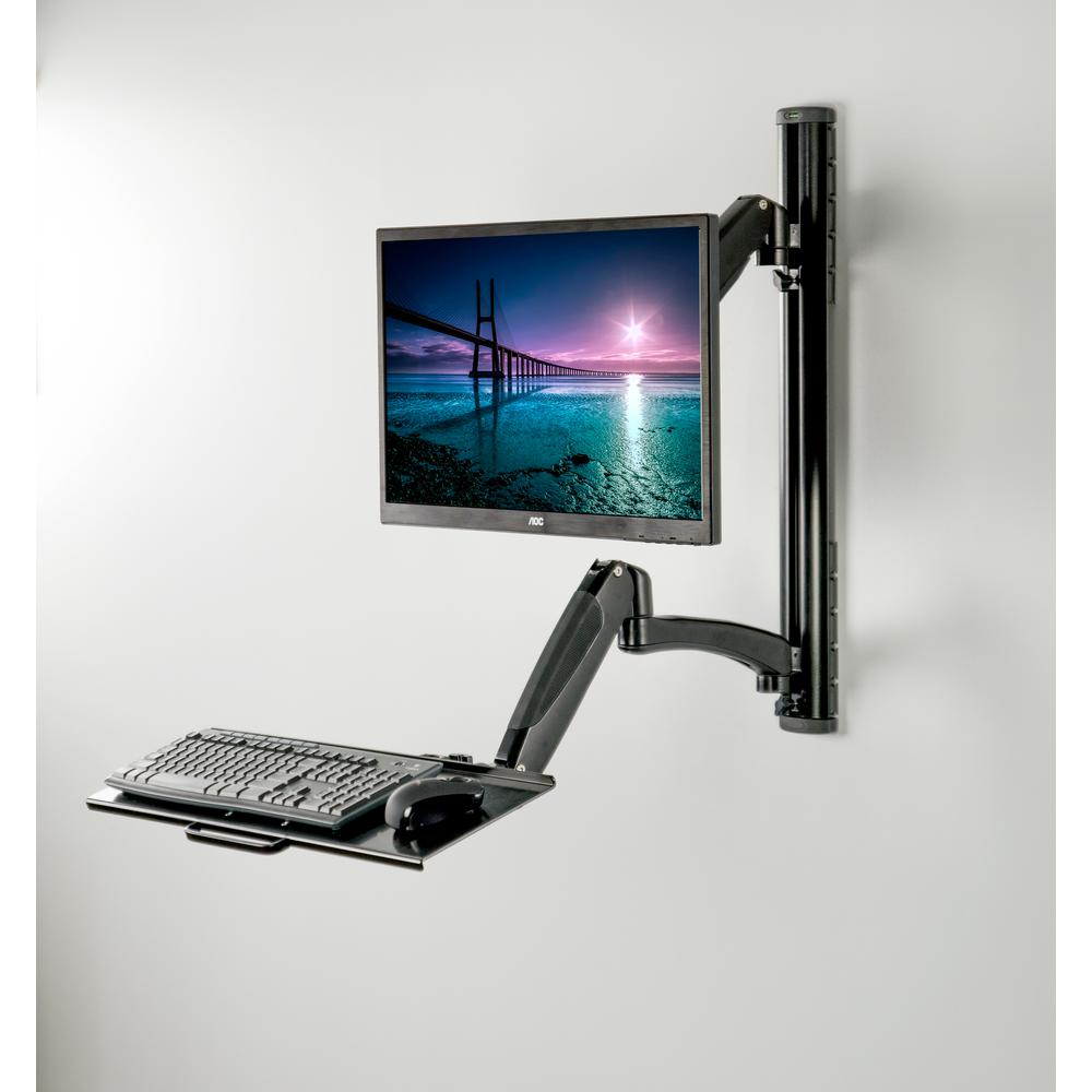 VIVO Black Sit-Stand Wall Mount Counterbalance Height Adjustable Monitor and Keyboard Workstation for Screens up to 27 inches STAND-SIT1K. Picture 8