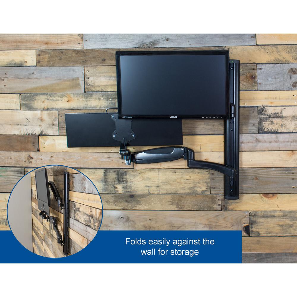 VIVO Black Sit-Stand Wall Mount Counterbalance Height Adjustable Monitor and Keyboard Workstation for Screens up to 27 inches STAND-SIT1K. Picture 15