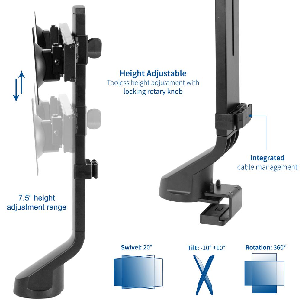 VIVO Black Adjustable Dual Monitor Mount for Sit-Stand Workstation Desk Converter, Monitor Arm Fits Two (2) Screens up to 27" (STAND-V002U). Picture 3