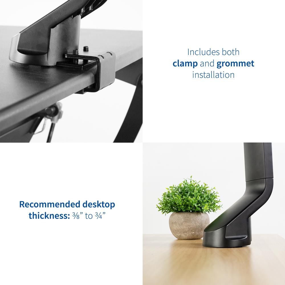 VIVO Black Adjustable Dual Monitor Mount for Sit-Stand Workstation Desk Converter, Monitor Arm Fits Two (2) Screens up to 27" (STAND-V002U). Picture 5