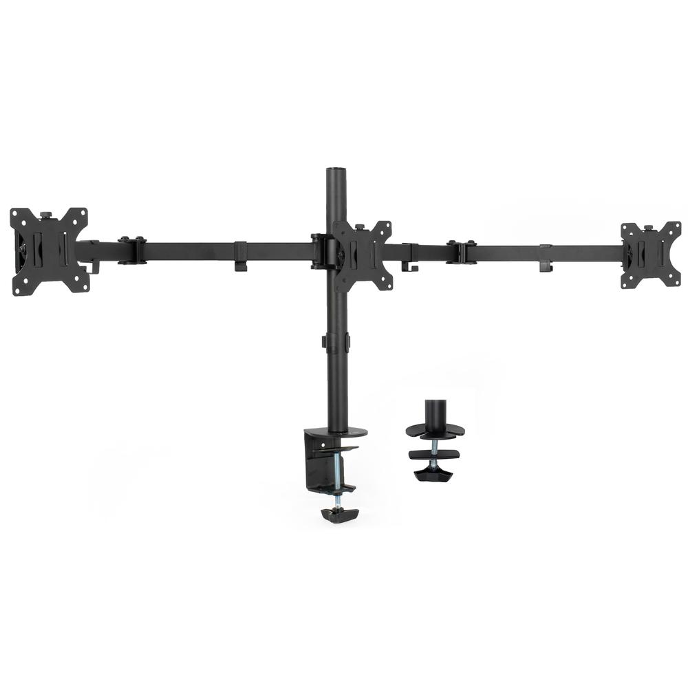 VIVO Black Triple Monitor Adjustable Desk Mount, Articulating Tri Stand Holds 3 Screens up to 24 inches STAND-V003Y. The main picture.