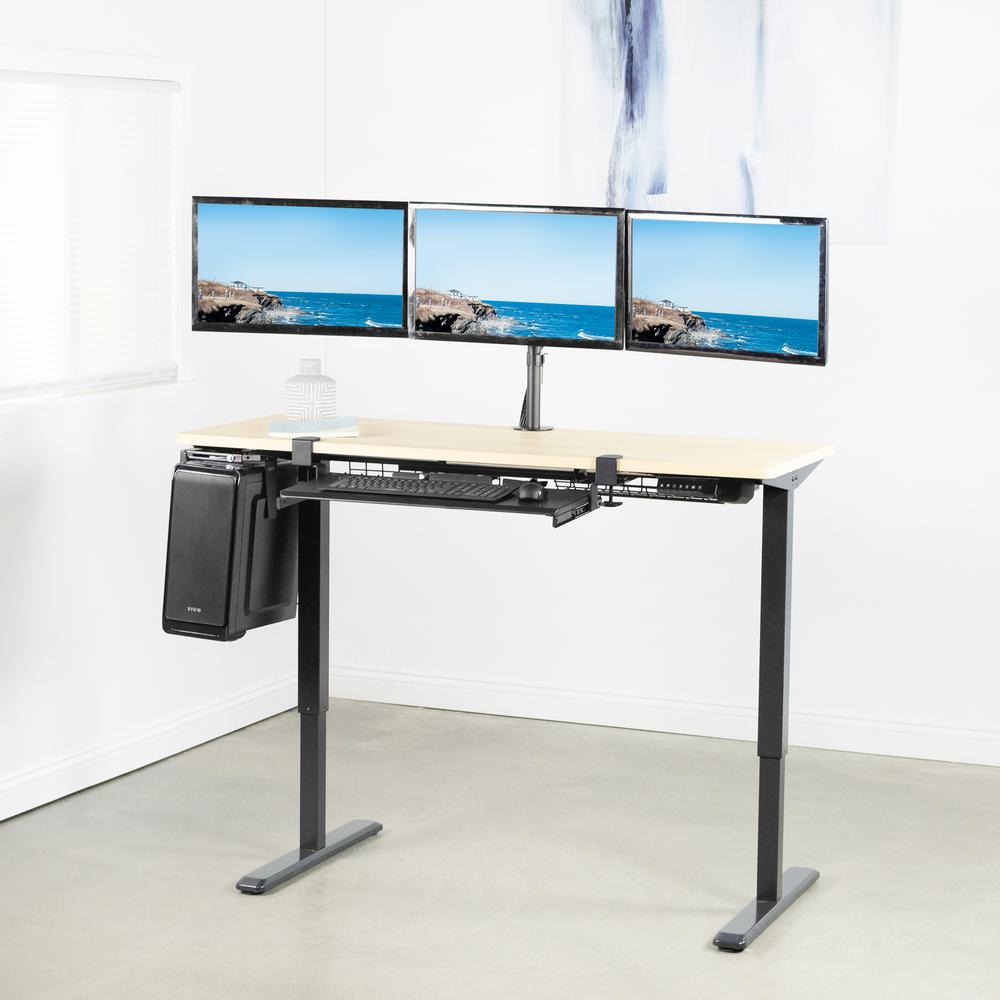 VIVO Black Triple Monitor Adjustable Desk Mount, Articulating Tri Stand Holds 3 Screens up to 24 inches STAND-V003Y. Picture 4
