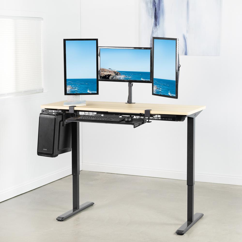 VIVO Black Triple Monitor Adjustable Desk Mount, Articulating Tri Stand Holds 3 Screens up to 24 inches STAND-V003Y. Picture 8