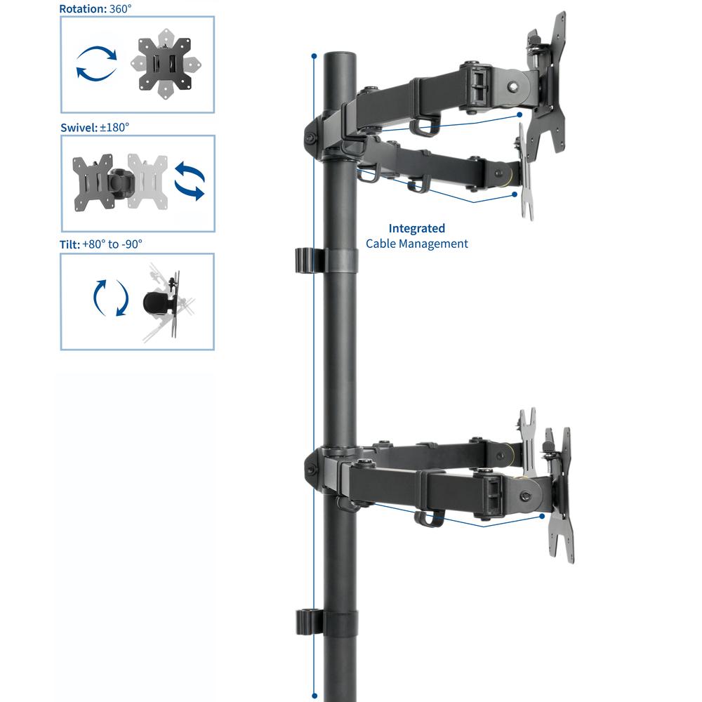 VIVO Quad Monitor Desk Mount, Heavy Duty Stand, Full Adjustable Arms and Grommet Mounting Option, Holds 4 Screens up to 30 inches STAND-V004. Picture 3