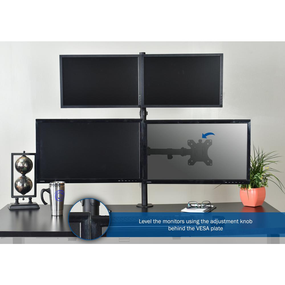 VIVO Quad Monitor Desk Mount, Heavy Duty Stand, Full Adjustable Arms and Grommet Mounting Option, Holds 4 Screens up to 30 inches STAND-V004. Picture 14
