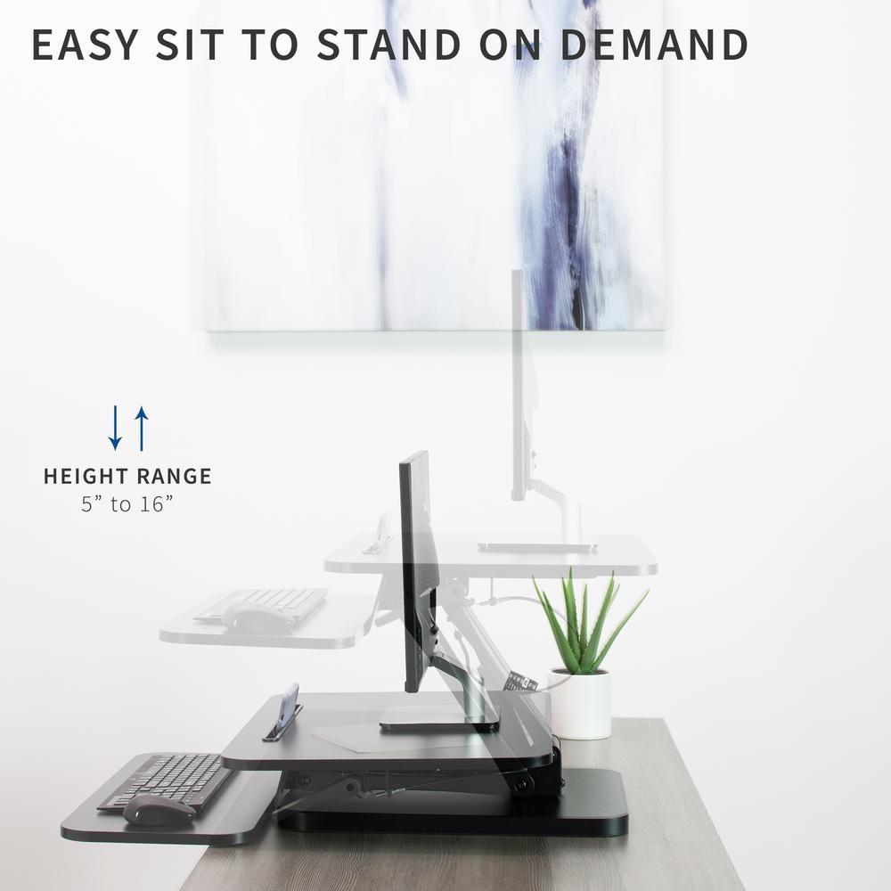 VIVO Black Height Adjustable 25 inch Standing Desk Converter, Compact Sit Stand Tabletop Monitor Riser Workstation, DESK-V001G. Picture 4