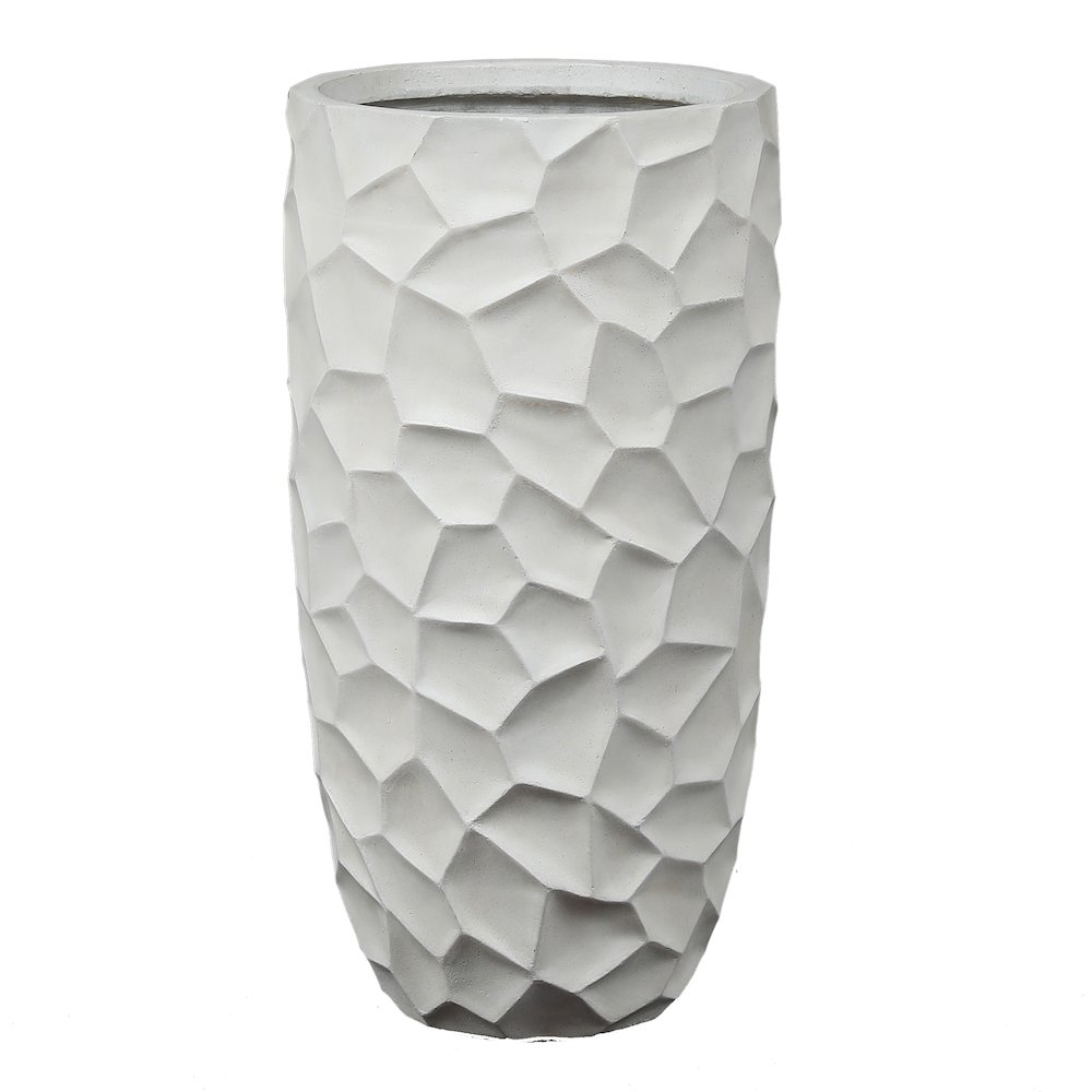 White MgO 22.4in. H White Geometric Pattern Round Tall Planter. Picture 1