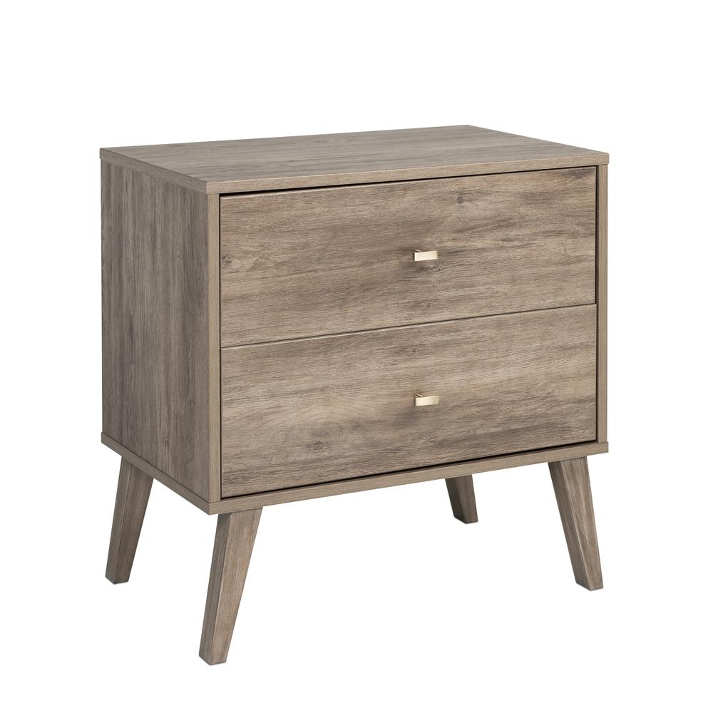 Milo Mid Century Modern  2-drawer Nightstand, Drifted Gray. Picture 1