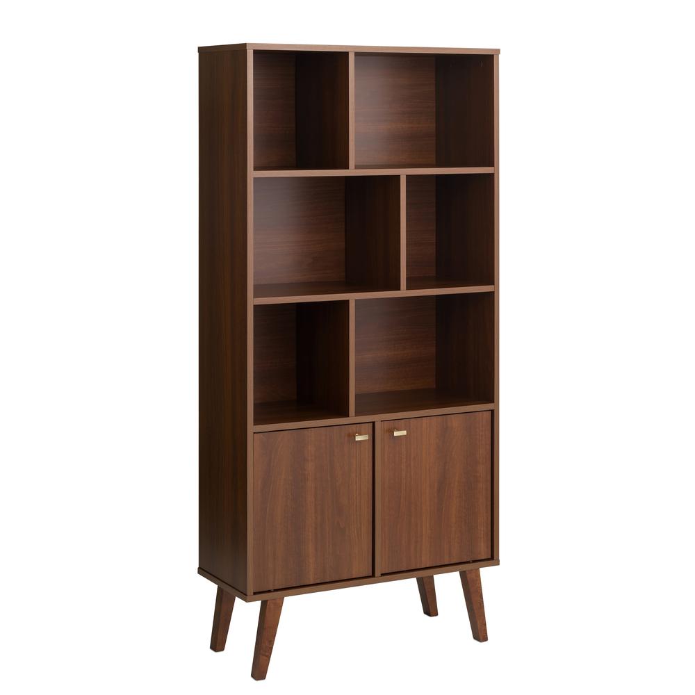 Milo Mid-Century Modern Bookcase with Six Shelves and Two Doors. Picture 2