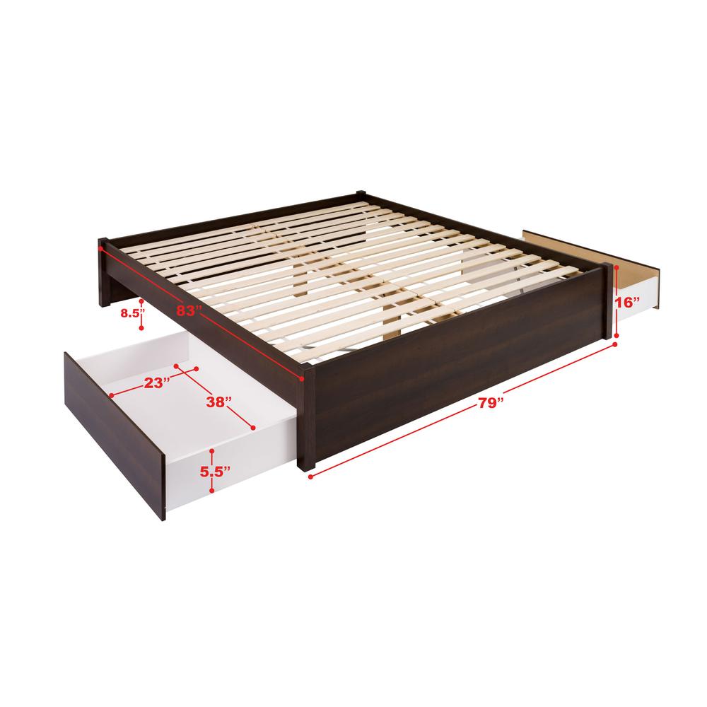 King Select 4-Post Platform Bed with 2 Drawers, Espresso. Picture 6