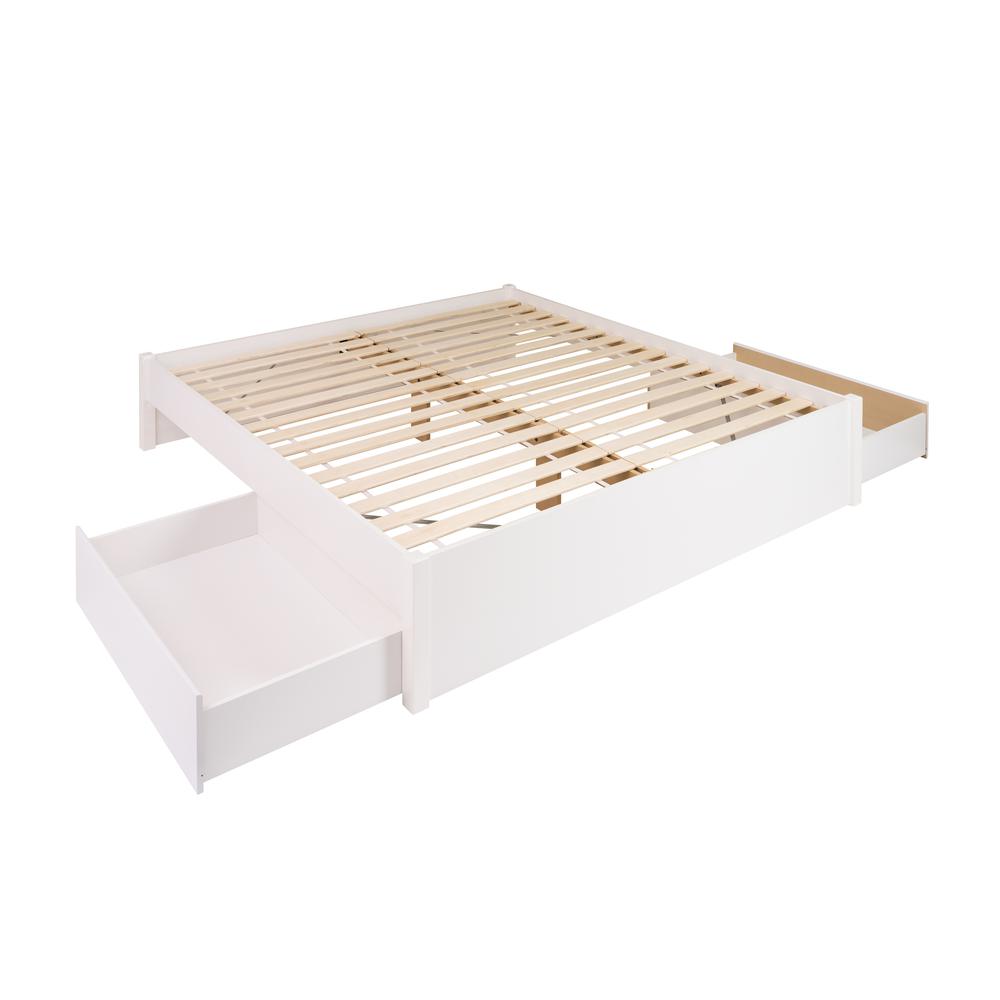 King Select 4-Post Platform Bed with 2 Drawers, White. Picture 1